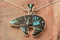 Calvin Begay Night Sky Sterling Silver Reversible Bear Pendant